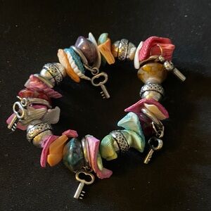 Vibrant Handmade Multicolor Beaded Bracelet with Key Charms